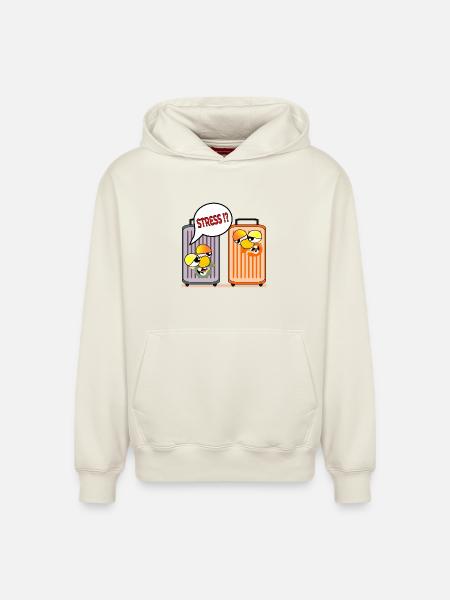 HOLIDAY STRESS HOLIDAY SUITCASE - Relaxed Unisex Organic Hoodie – by SPREAD - off white