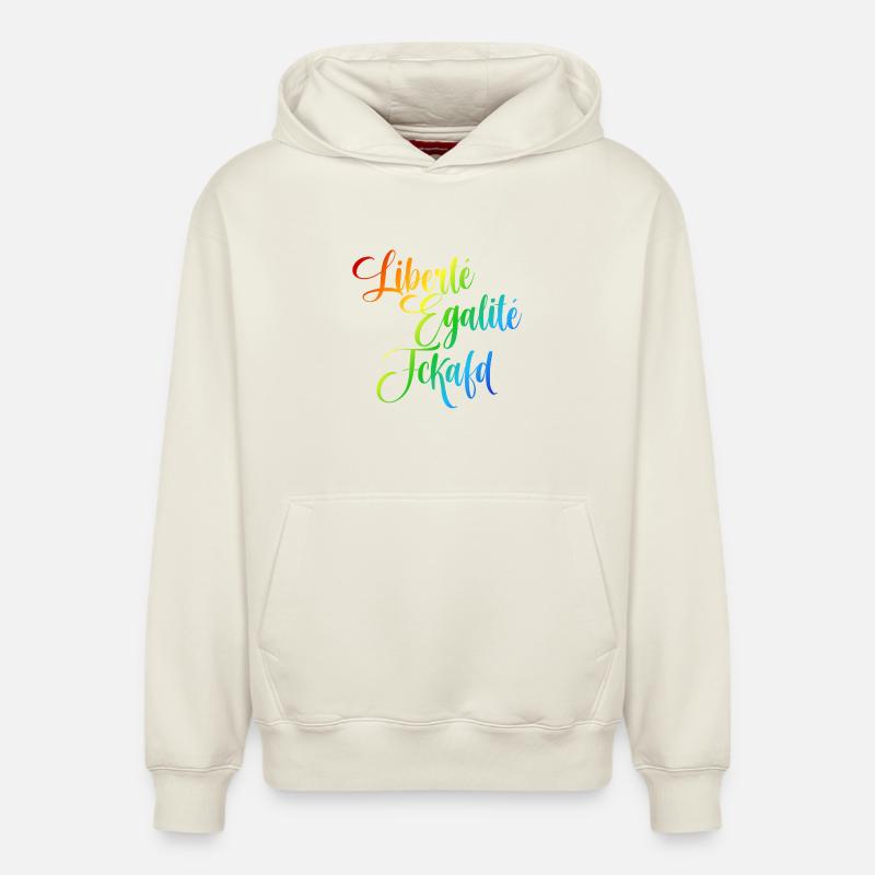 Rainbow Liberté Égalité Fraternité - Sweat à capuche unisexe décontracté en coton biologique – de SPREAD - blanc cassé