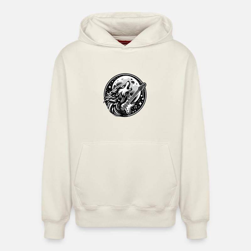 Loup Musical Lune Design - Sweat à capuche unisexe décontracté en coton biologique – de SPREAD - blanc cassé