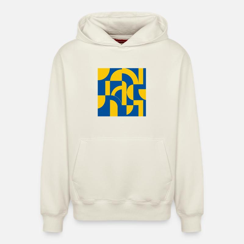 Design abstrait bleu-jaune - Sweat à capuche unisexe décontracté en coton biologique – de SPREAD - blanc cassé