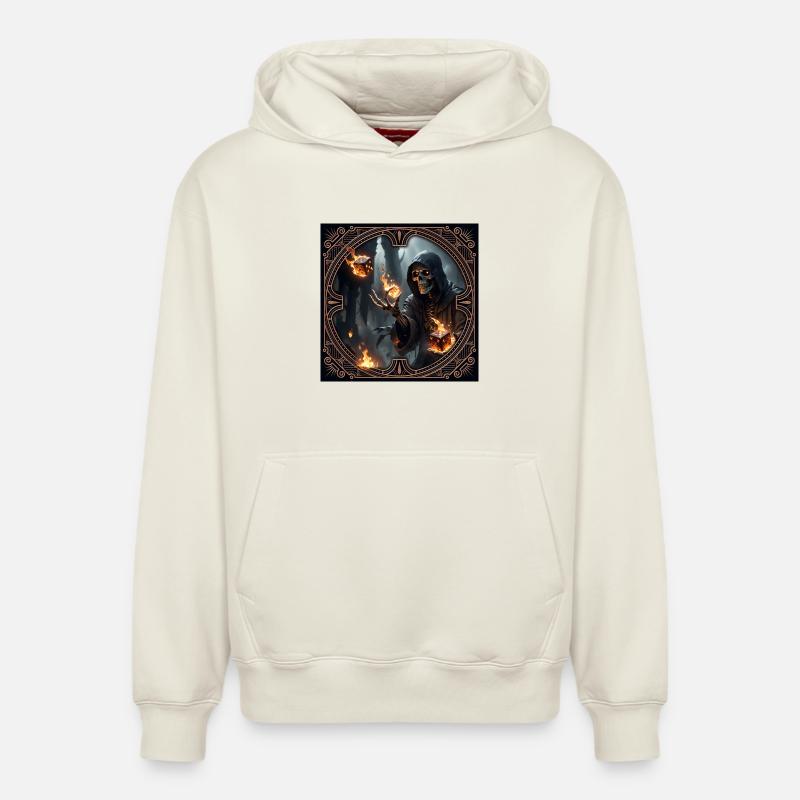 Mage runique squelette dans l’ombre - Sweat à capuche unisexe décontracté en coton biologique – de SPREAD - blanc cassé