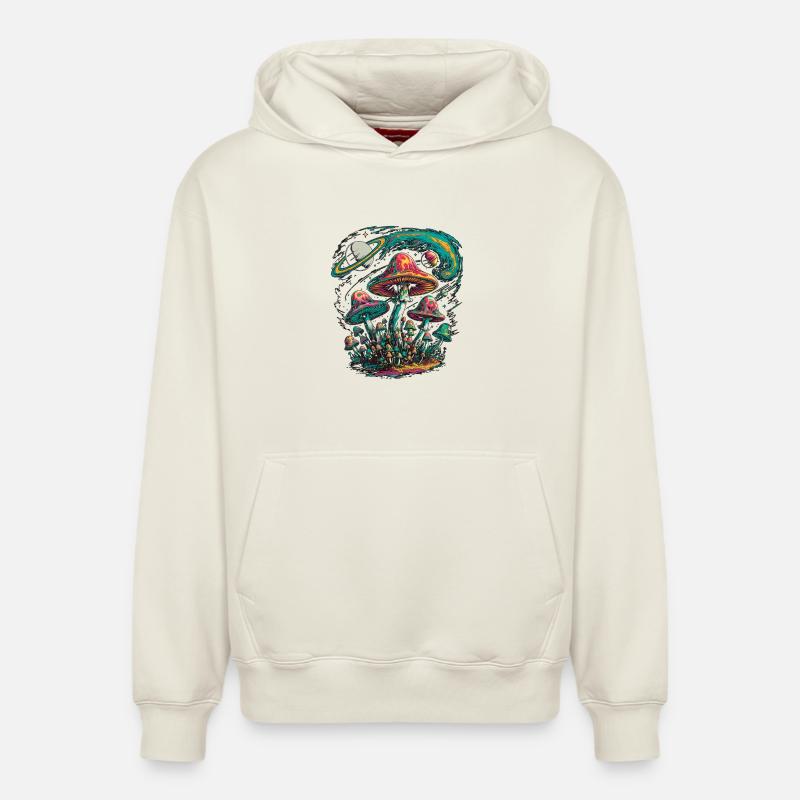 Champignons Cosmiques Psychédéliques Oeuvre - Sweat à capuche unisexe décontracté en coton biologique – de SPREAD - blanc cassé