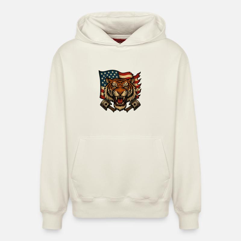 Tigre Patriote avec Drapeau Américain - Sweat à capuche unisexe décontracté en coton biologique – de SPREAD - blanc cassé