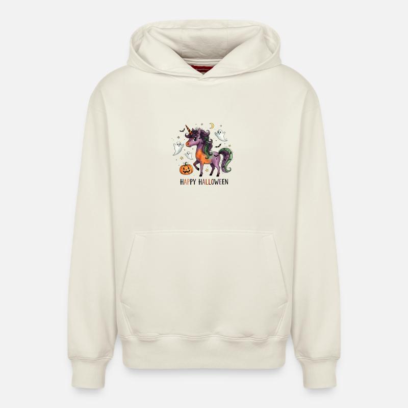 Licorne d’Halloween - Sweat à capuche unisexe décontracté en coton biologique – de SPREAD - blanc cassé