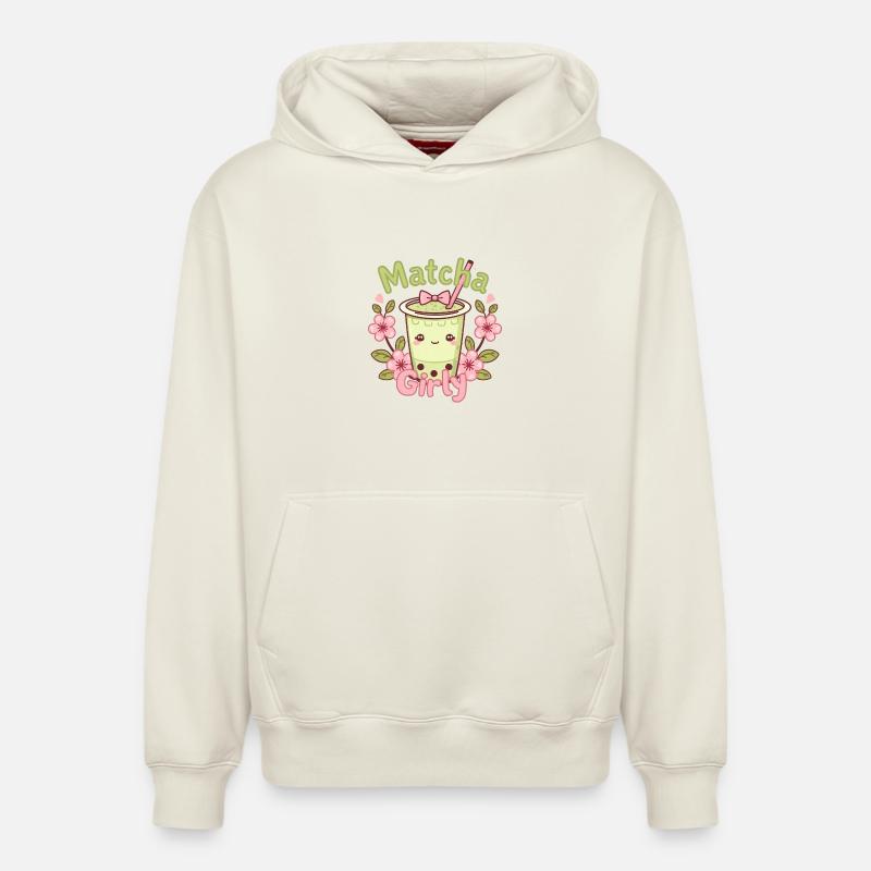 Kawaii Matcha Latte – Matcha Girly - Sweat à capuche unisexe décontracté en coton biologique – de SPREAD - blanc cassé