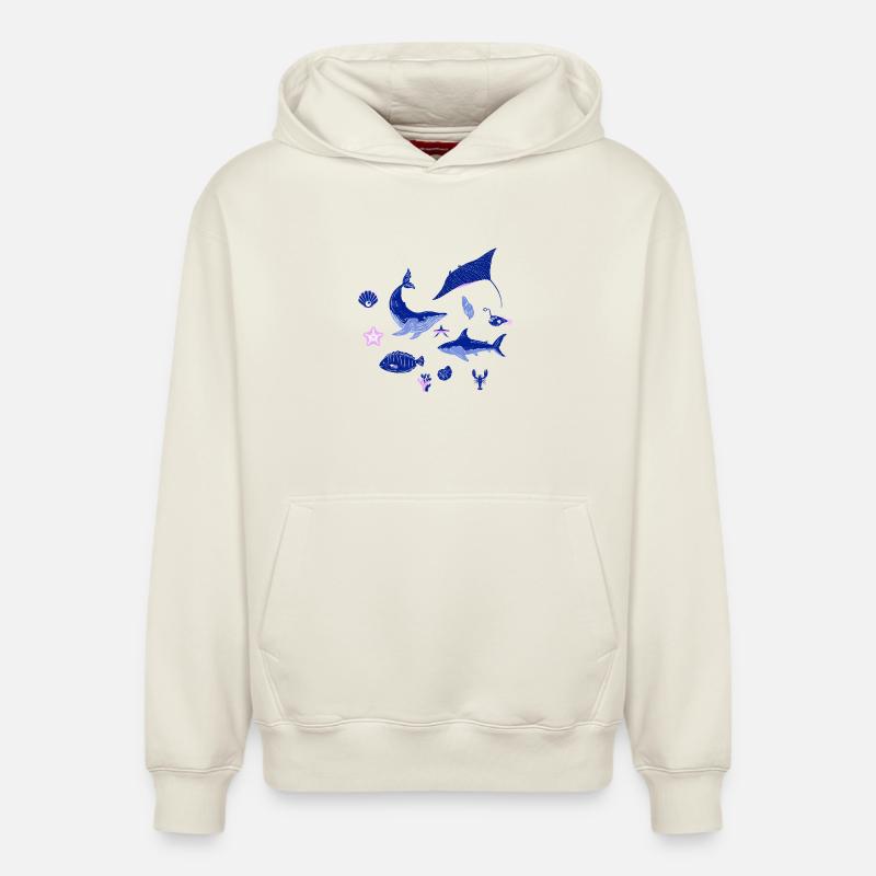 des Animaux Marins - Sweat à capuche unisexe décontracté en coton biologique – de SPREAD - blanc cassé