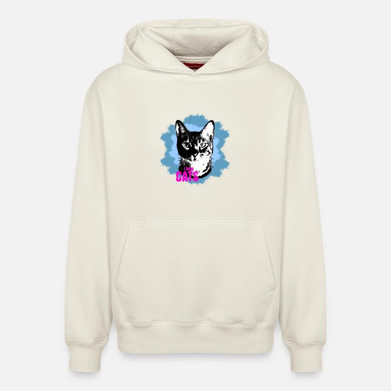 Cat Love Blue Splash - Sweat à capuche unisexe décontracté en coton biologique – de SPREAD - blanc cassé