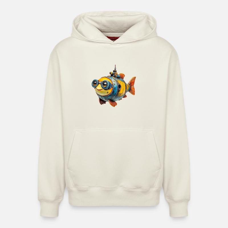 Poisson steampunk avec des lunettes - Sweat à capuche unisexe décontracté en coton biologique – de SPREAD - blanc cassé