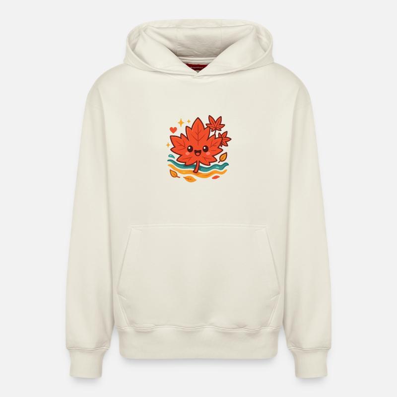 Sourire câlin de feuille d’automne - Sweat à capuche unisexe décontracté en coton biologique – de SPREAD - blanc cassé