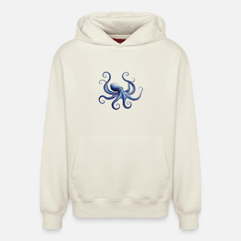 Pieuvre Majestueuse, Bleu et Violet - Sweat à capuche unisexe décontracté en coton biologique – de SPREAD - blanc cassé