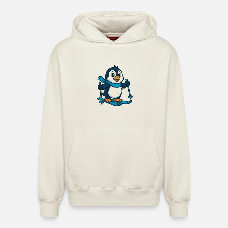 Pingouin sur skis avec écharpe - Sweat à capuche unisexe décontracté en coton biologique – de SPREAD - blanc cassé