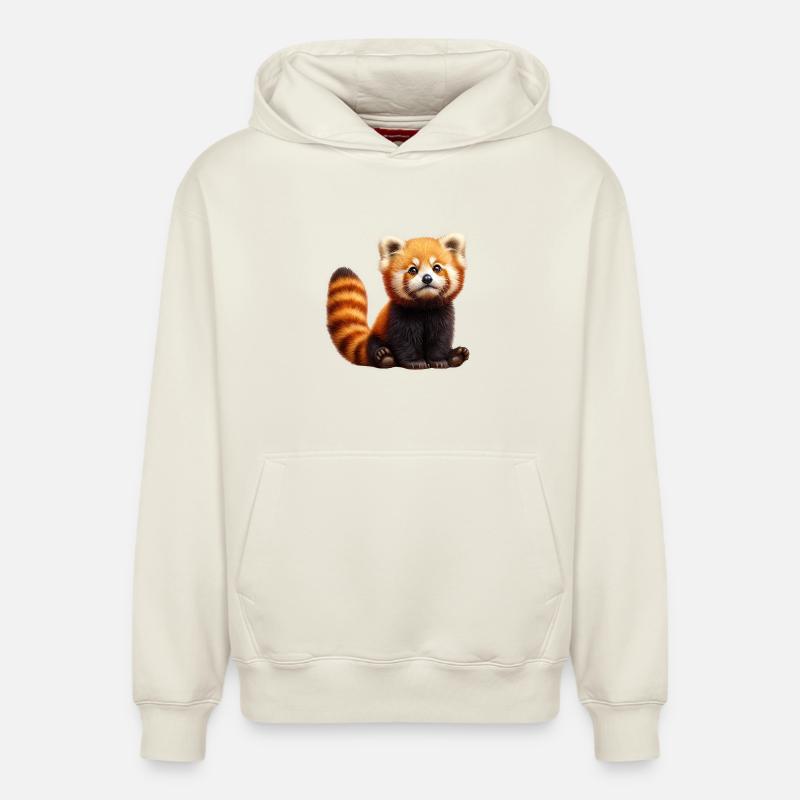 Panda Roux Peluche Adorable - Sweat à capuche unisexe décontracté en coton biologique – de SPREAD - blanc cassé