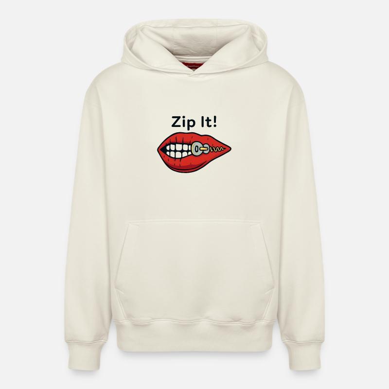 Fermeture éclair lèvres Zip It - Sweat à capuche unisexe décontracté en coton biologique – de SPREAD - blanc cassé