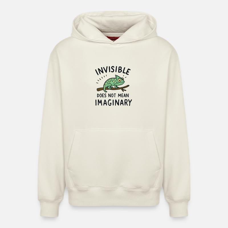 Dicton caméléon : invisible ≠ imaginaire - Sweat à capuche unisexe décontracté en coton biologique – de SPREAD - blanc cassé