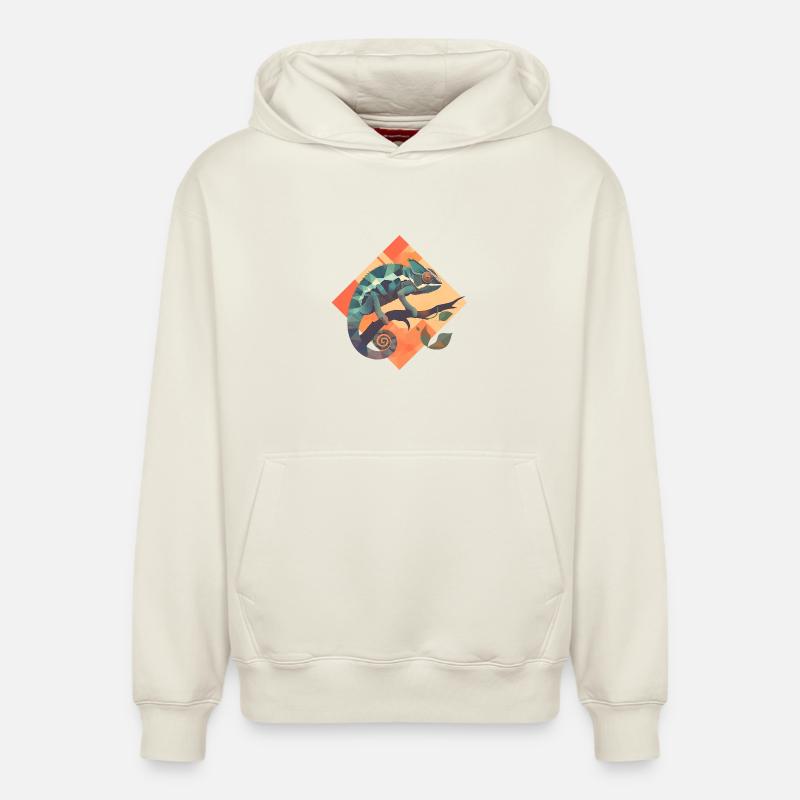 Caméléon géométrique sur une branche - Sweat à capuche unisexe décontracté en coton biologique – de SPREAD - blanc cassé