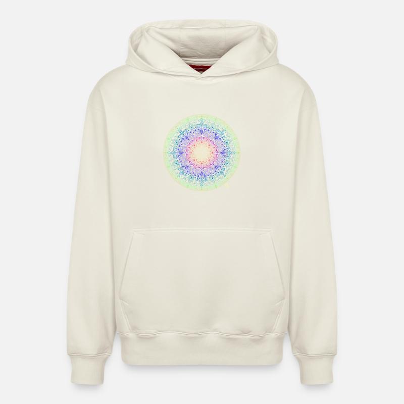 Fusion de mandala arc-en-ciel - Sweat à capuche unisexe décontracté en coton biologique – de SPREAD - blanc cassé