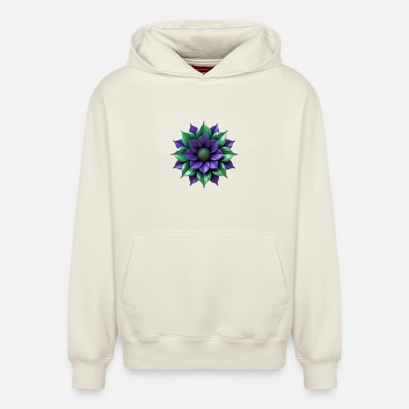 Fleur vert pourpre - Sweat à capuche unisexe décontracté en coton biologique – de SPREAD - blanc cassé