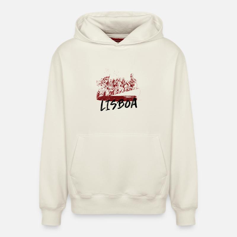 Monument Découvertes Lisbonne illustration rouge - Sweat à capuche unisexe décontracté en coton biologique – de SPREAD - blanc cassé