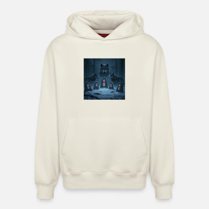 Bois runique des loups - Sweat à capuche unisexe décontracté en coton biologique – de SPREAD - blanc cassé