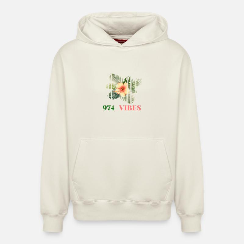 Hibiscus Tropical 974 Vibes - Sweat à capuche unisexe décontracté en coton biologique – de SPREAD - blanc cassé