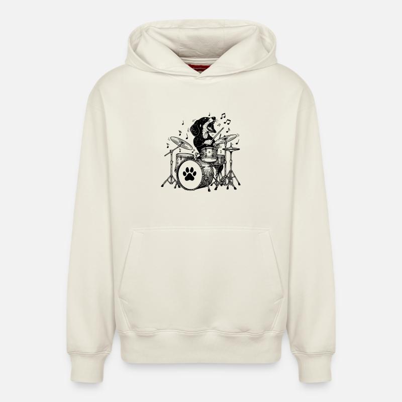 Teckel musical Drummer Art - Sweat à capuche unisexe décontracté en coton biologique – de SPREAD - blanc cassé