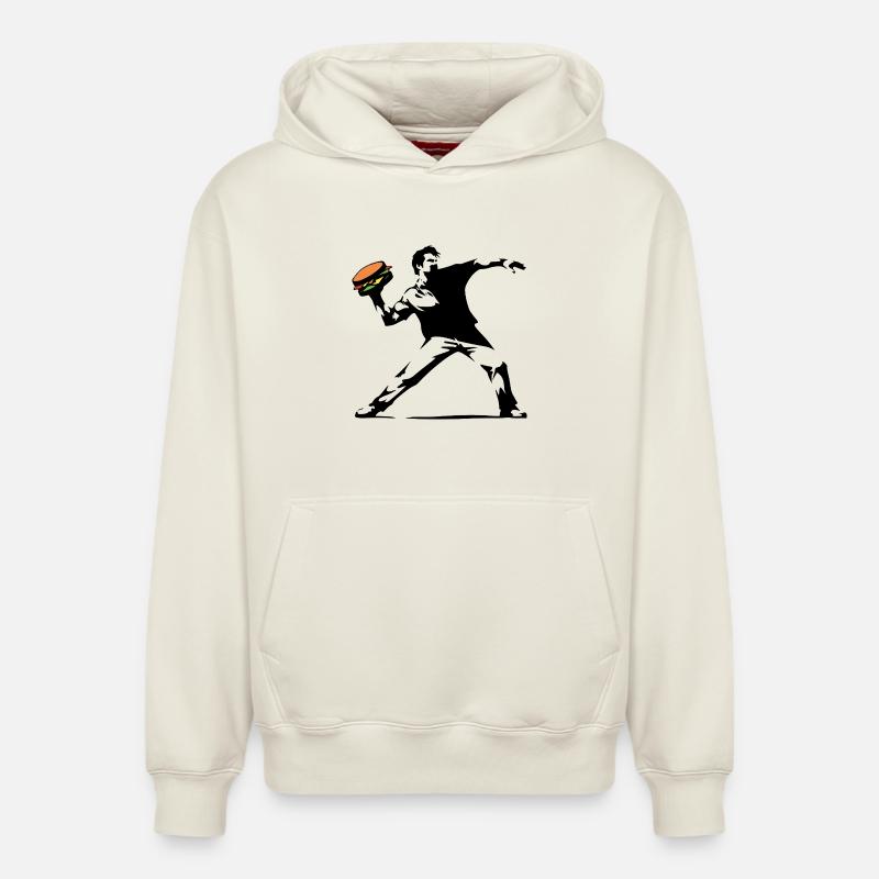Hamburger Pop Art Burst - Sweat à capuche unisexe décontracté en coton biologique – de SPREAD - blanc cassé