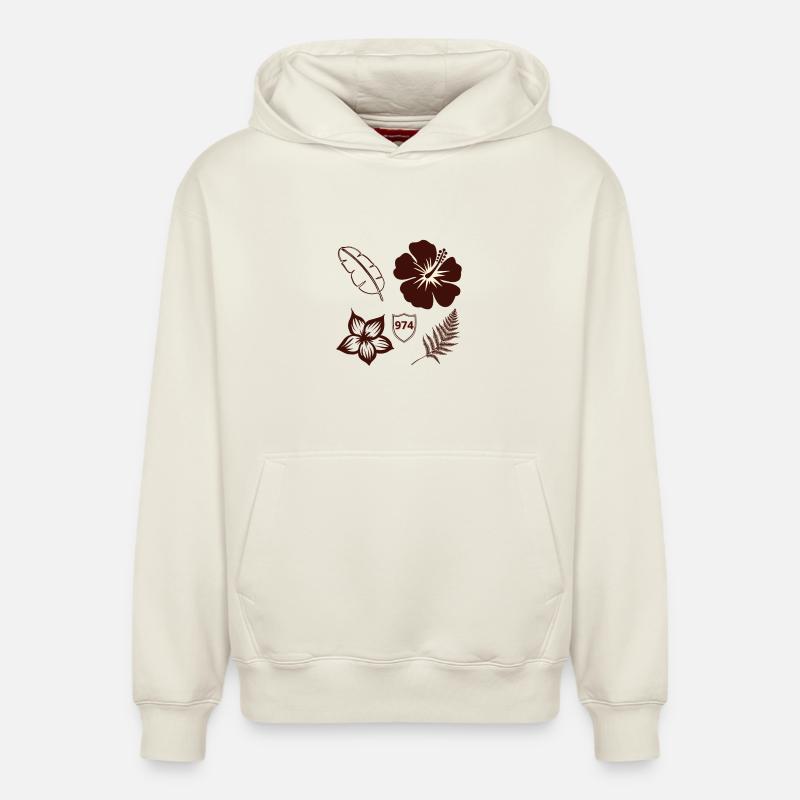 Hibiscus Rétro 974 et Feuillage - Sweat à capuche unisexe décontracté en coton biologique – de SPREAD - blanc cassé