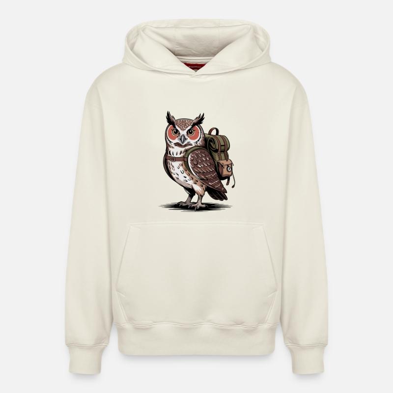 Hibou avec sac à dos - Sweat à capuche unisexe décontracté en coton biologique – de SPREAD - blanc cassé