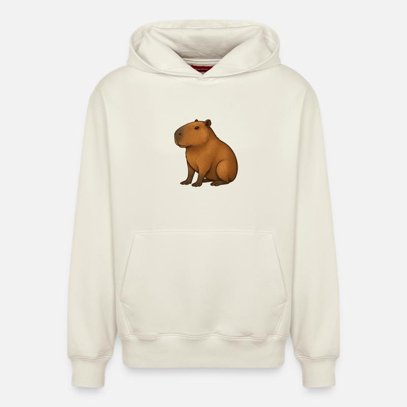 Portrait chaleureux de Capibara - Sweat à capuche unisexe décontracté en coton biologique – de SPREAD - blanc cassé