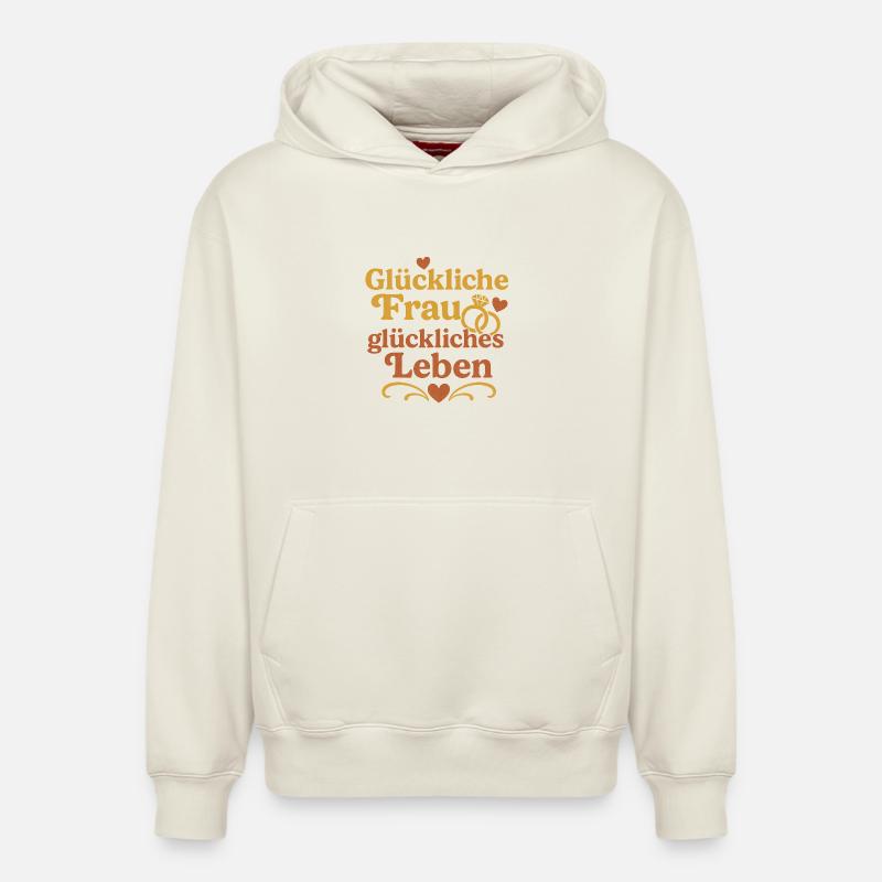 Femme heureuse, vie heureuse - Sweat à capuche unisexe décontracté en coton biologique – de SPREAD - blanc cassé