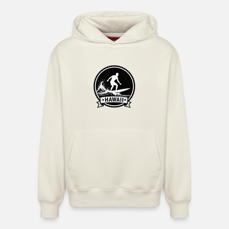 Hawaii Surf Wave Badge - Relaxed Unisex Organic Hoodie – von SPREAD - Naturweiß