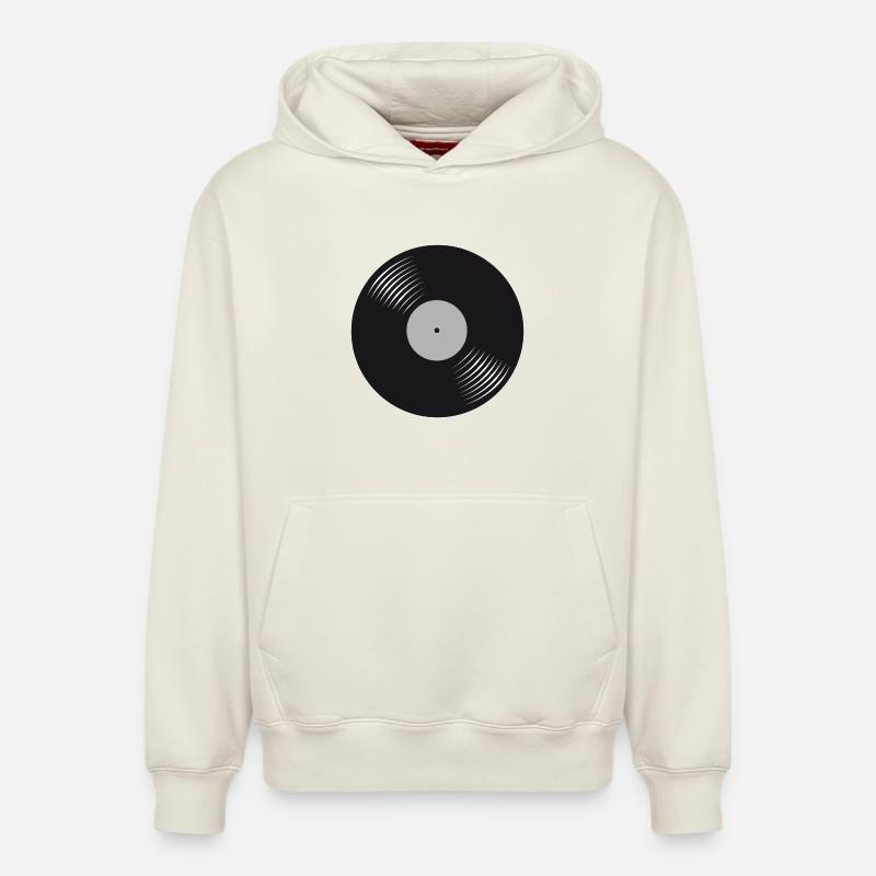 Disque vinyle noir stylisé - Sweat à capuche unisexe décontracté en coton biologique – de SPREAD - blanc cassé