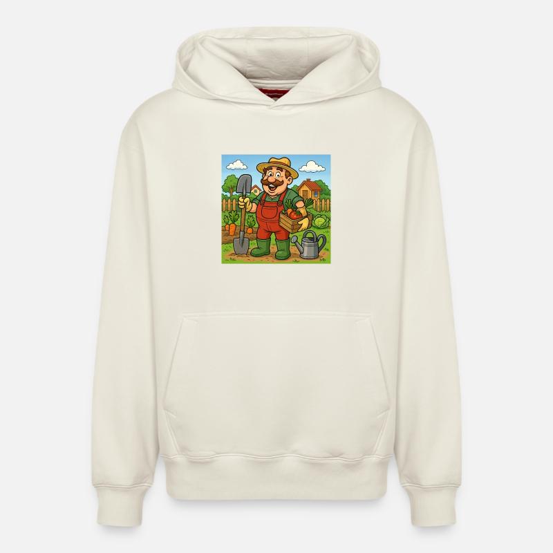 Fermier avec panier de récolte - Sweat à capuche unisexe décontracté en coton biologique – de SPREAD - blanc cassé