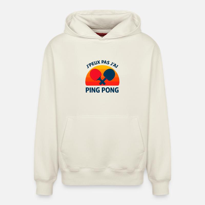 Ping Pong au Soleil Couchant - Sweat à capuche unisexe décontracté en coton biologique – de SPREAD - blanc cassé