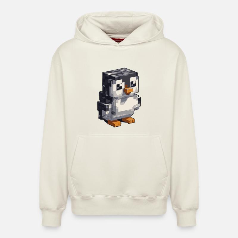 Mignon pingouin pixel - Sweat à capuche unisexe décontracté en coton biologique – de SPREAD - blanc cassé