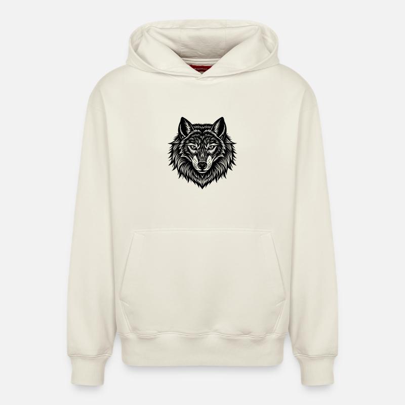 Tête de loup - Sweat à capuche unisexe décontracté en coton biologique – de SPREAD - blanc cassé