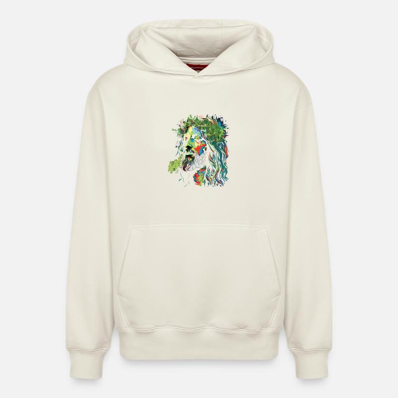 Jesus Rastafari Farbexplosion - Relaxed Unisex Organic Hoodie – von SPREAD - Naturweiß
