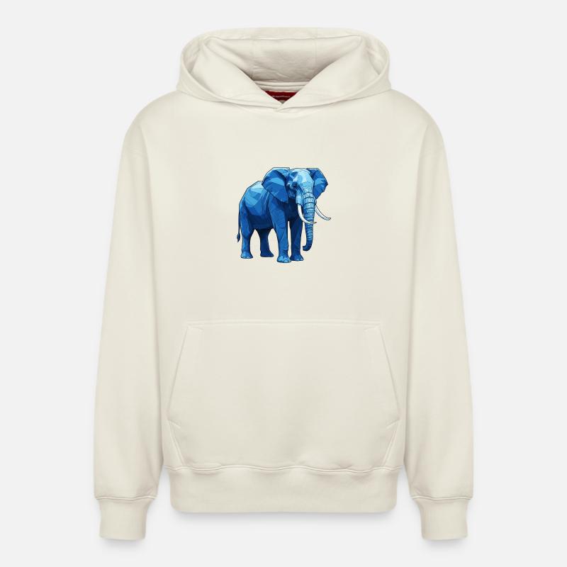 Éléphant bleu géométrique - Sweat à capuche unisexe décontracté en coton biologique – de SPREAD - blanc cassé
