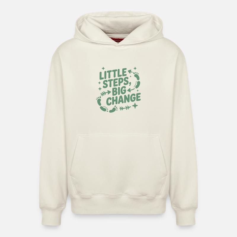 Petits pas, grand changement - Sweat à capuche unisexe décontracté en coton biologique – de SPREAD - blanc cassé