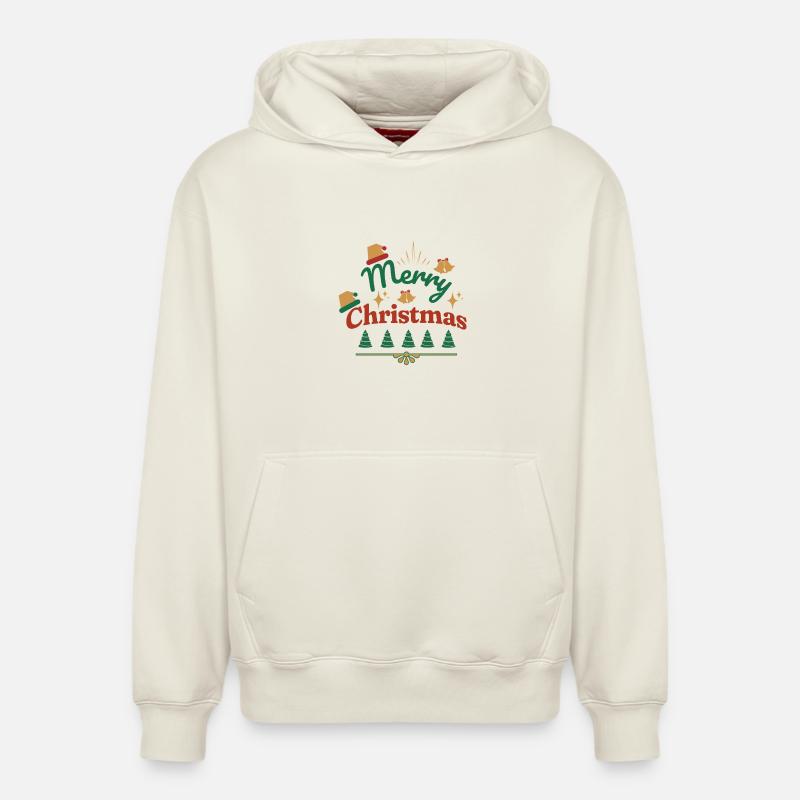 Joyeux Noël imprimé rétro - Sweat à capuche unisexe décontracté en coton biologique – de SPREAD - blanc cassé