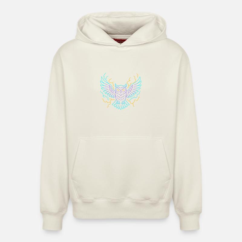 Neon-Eule mit Blitzen - Relaxed Unisex Organic Hoodie – von SPREAD - Naturweiß