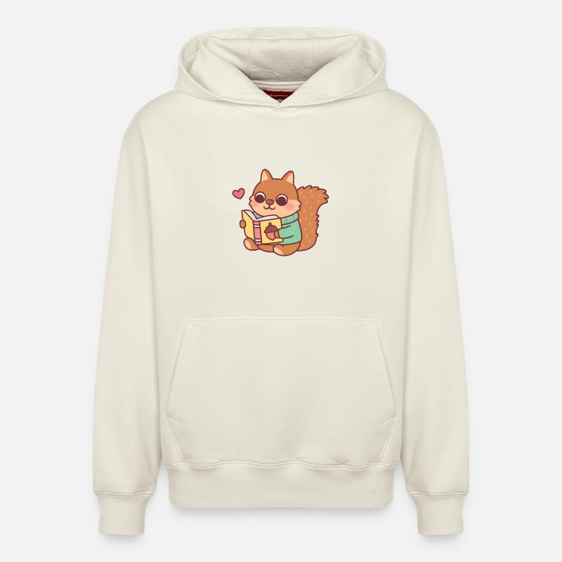 Niedliches Eichhörnchen liest ein Buch - Relaxed Unisex Organic Hoodie – von SPREAD - Naturweiß