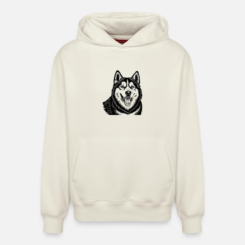 Husky sibérien - Sweat à capuche unisexe décontracté en coton biologique – de SPREAD - blanc cassé