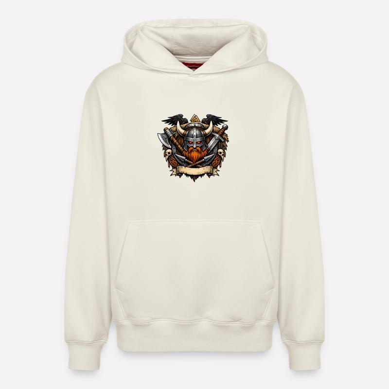 Wikinger Krieger Helm - Relaxed Unisex Organic Hoodie – von SPREAD - Naturweiß