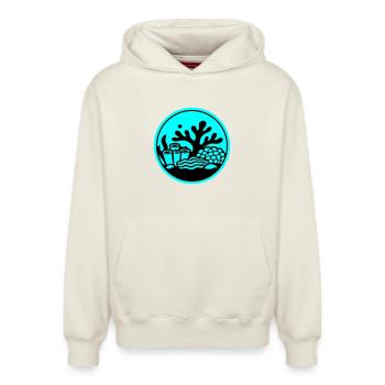 Korallen Symbol Korallenriff Ozean - Relaxed Unisex Organic Hoodie – von SPREAD - Naturweiß - Vorne - AI Model Female 172 dark (172cm) & AI Model Male 178 light (178cm)
