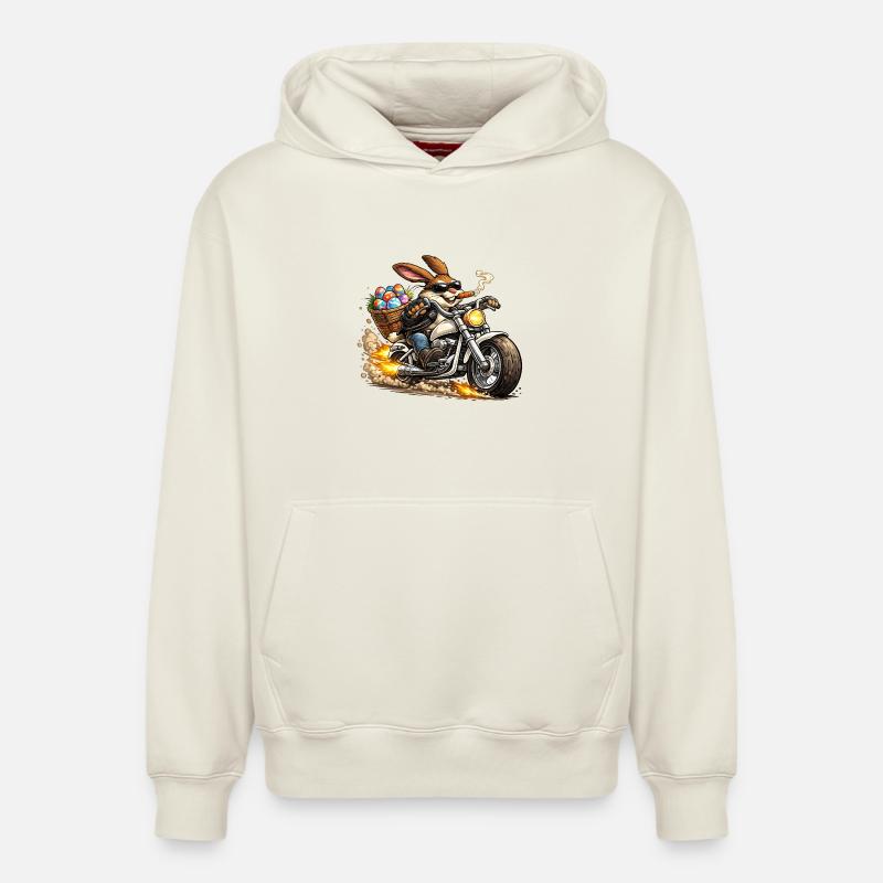 Lapin de Pâques à moto - Sweat à capuche unisexe décontracté en coton biologique – de SPREAD - blanc cassé