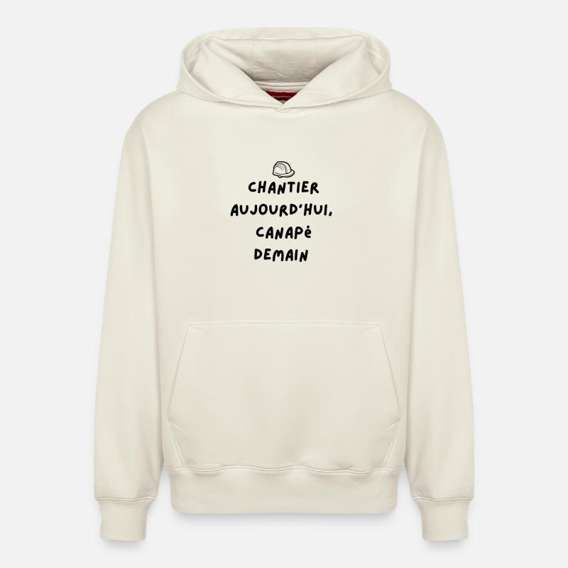 phrase chantier - Sweat à capuche unisexe décontracté en coton biologique – de SPREAD - blanc cassé