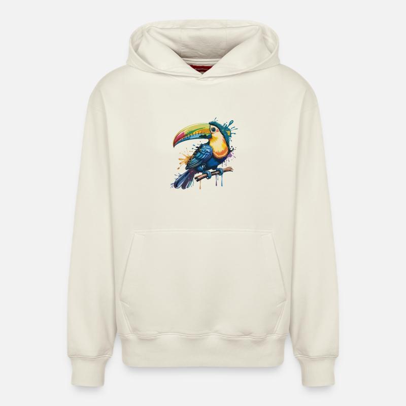 Bunter Tukan Farbexplosion - Relaxed Unisex Organic Hoodie – von SPREAD - Naturweiß