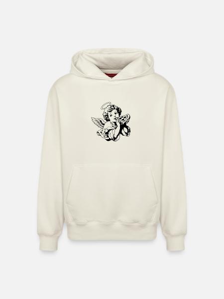 Pizza Angel – Cherub with pizza slice - Relaxed Unisex Organic Hoodie – by SPREAD - off white
