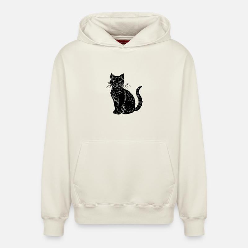 Chat noir - Sweat à capuche unisexe décontracté en coton biologique – de SPREAD - blanc cassé